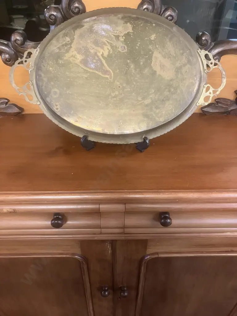 Vintage Indian Brass Enamelled Peacock Oval Tray. 56 x 34.5cm Image 1++
