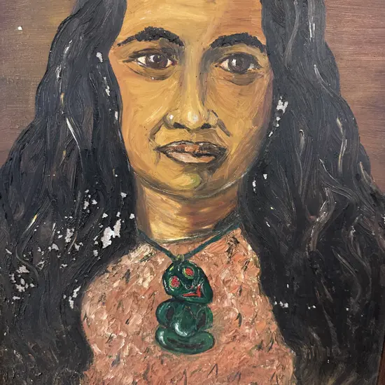Framed Artwork Portrait Of A Maori Woman 59x50cm.