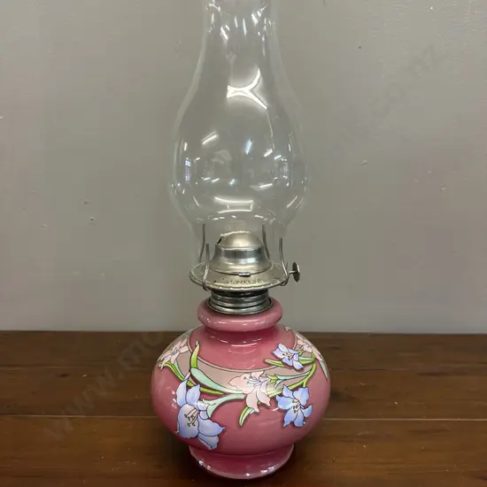 Vintage Kaadan Ltd Pink Glass Floral Oil Lamp H36.5cm.