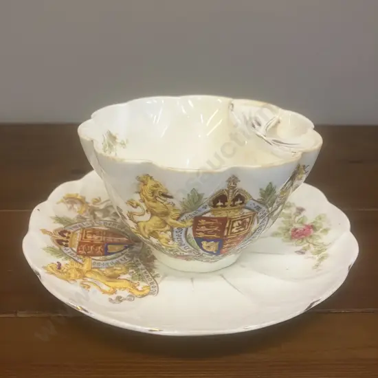 King Edward VII's 1902 Coronation Commemorative Moustache Cup & Saucer - Regent China England