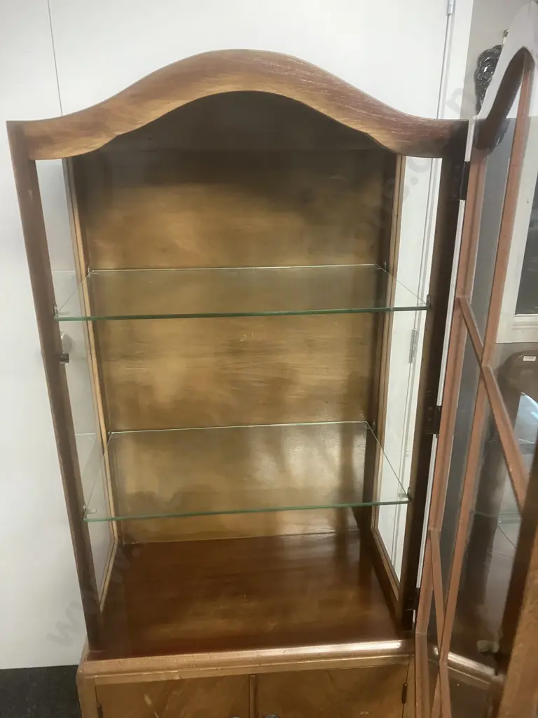 Antique Queen Anne Style Dome Top Display Cabinet, Carved Ball & Claw Feet, Glass Shelves. 2 Door Base, Ring Handles Image 1++