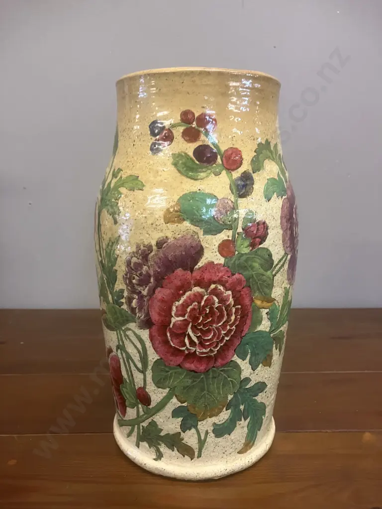 A Victorian Spode Earthenware Vase With Bold Florals. H25.5cm Image 1++