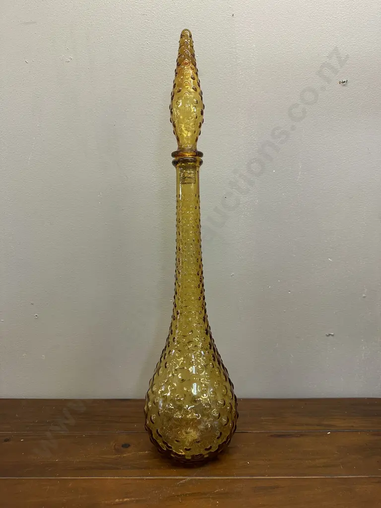 Vintage Mid Century Modern Amber Glass Hobnail Genie Bottle Decanter H55cm. Image 1++