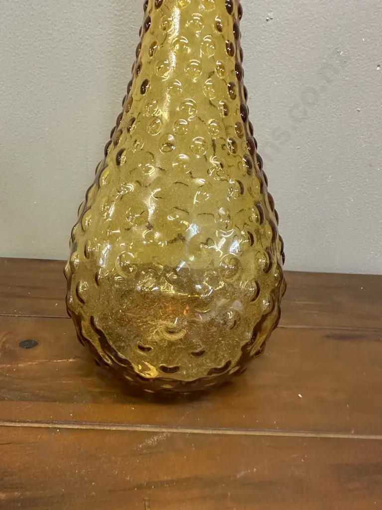 Vintage Mid Century Modern Amber Glass Hobnail Genie Bottle Decanter H55cm. Image 1++