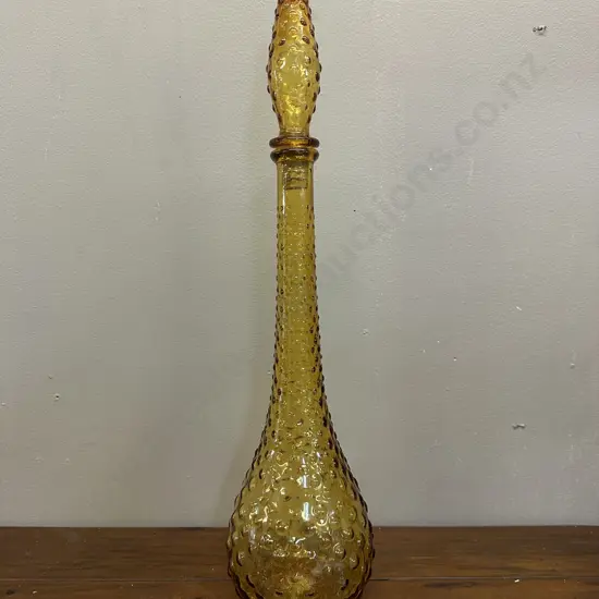 Vintage Mid Century Modern Amber Glass Hobnail Genie Bottle Decanter H55cm.