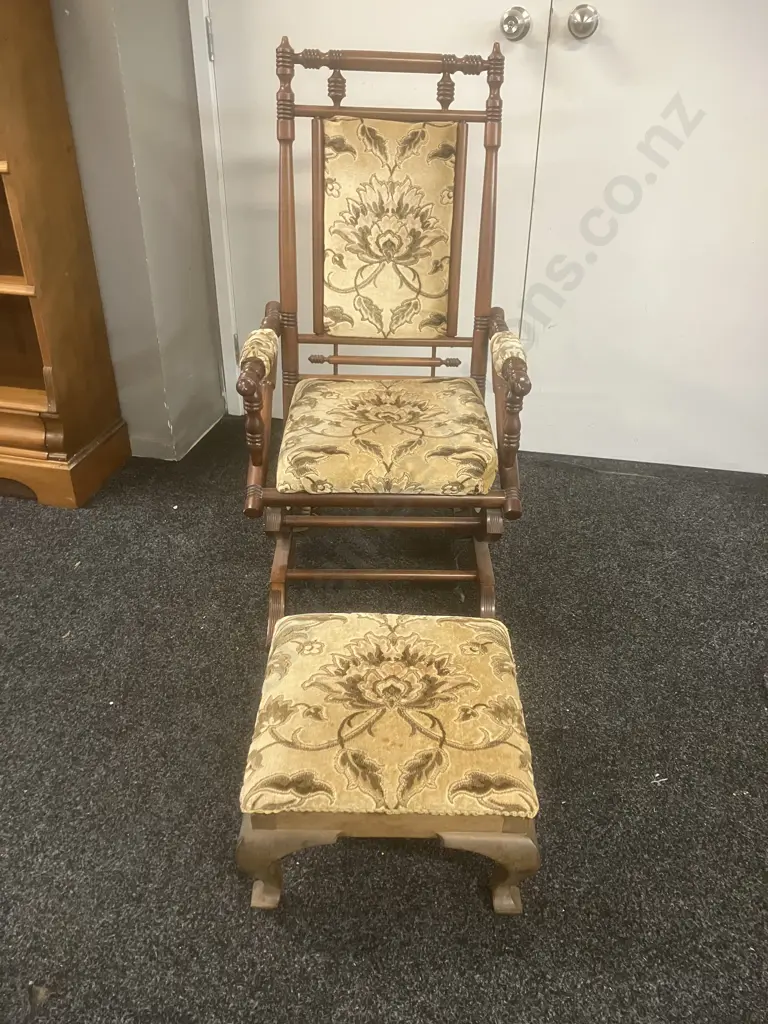 Vintage Wooden Platform Rocker With Footstool Image 1++