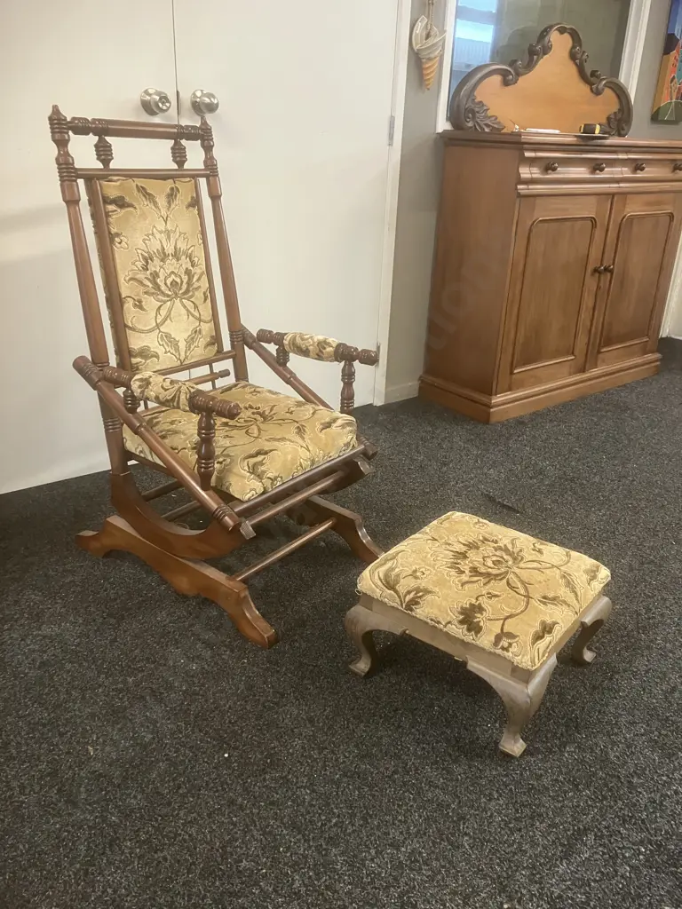Vintage Wooden Platform Rocker With Footstool Image 1++
