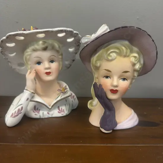 Mid Century Ceramic Lady Heads Including W.D Japan & Relpo Japan (as found)