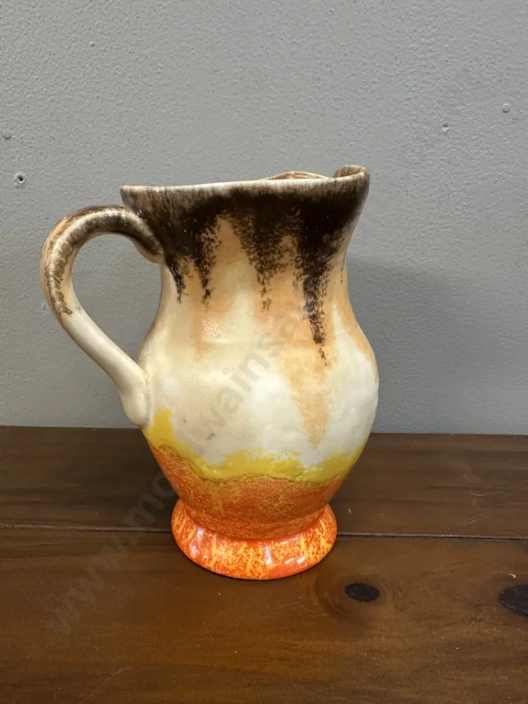 Vintage Beswick Vintage Ceramic Pitcher Striking Brown, Yellow & Orange Drip Glaze H14cm. Image 1++
