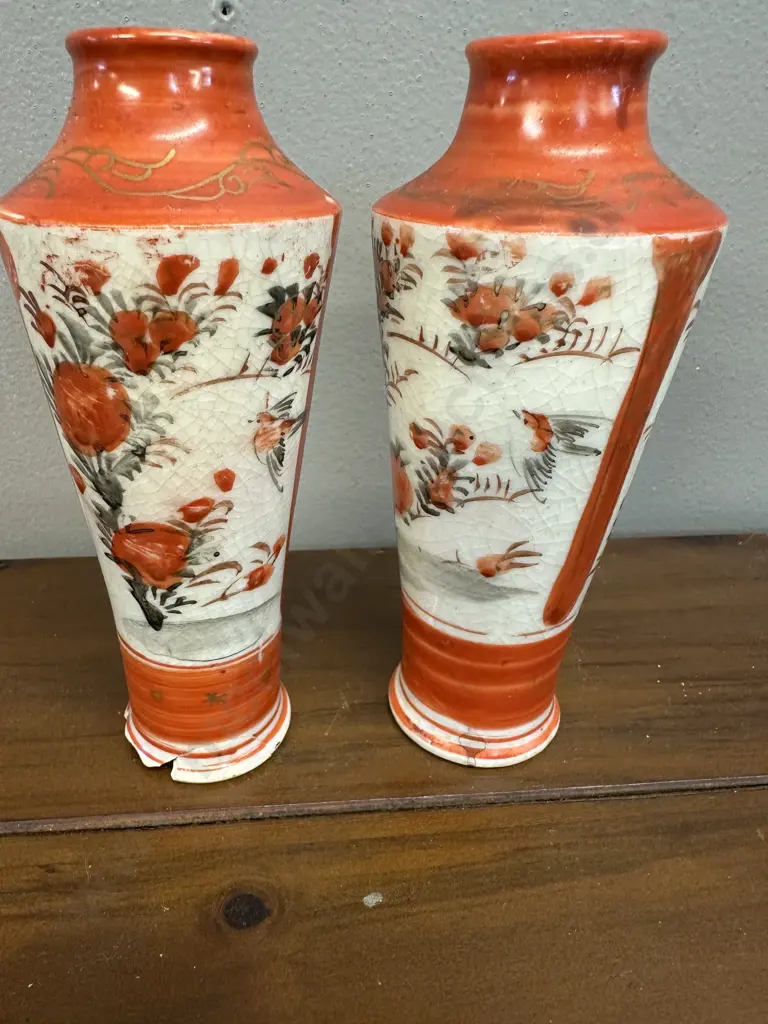 Pair Of Antique Kutani Style Vases H13.5cm. (af) Image 1++