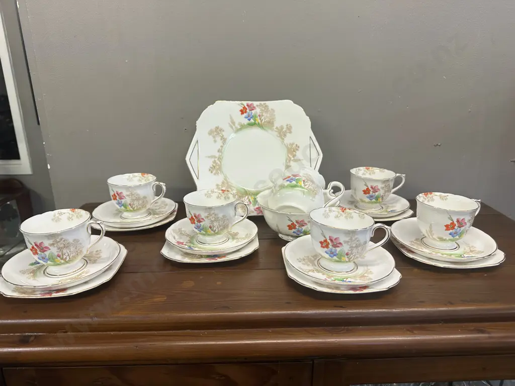 Vintage Shelley 21 Piece Teaset Jasmine Print Pattern # YS 0182 Image 1++
