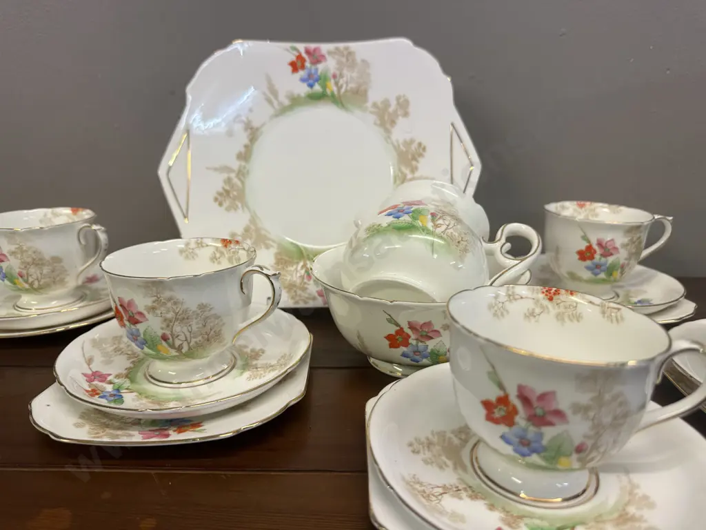 Vintage Shelley 21 Piece Teaset Jasmine Print Pattern # YS 0182 Image 1++