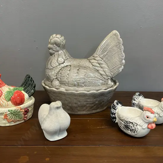 Vintage Ceramic Hen On Nest Egg Holders, Egg Cups Etc