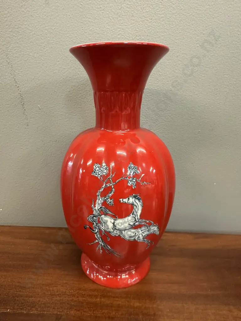 Art Deco Crown Devon Pottery Vase With Wild Horses H23cm. Image 1++