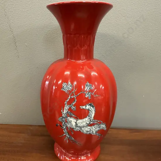 Art Deco Crown Devon Pottery Vase With Wild Horses H23cm.