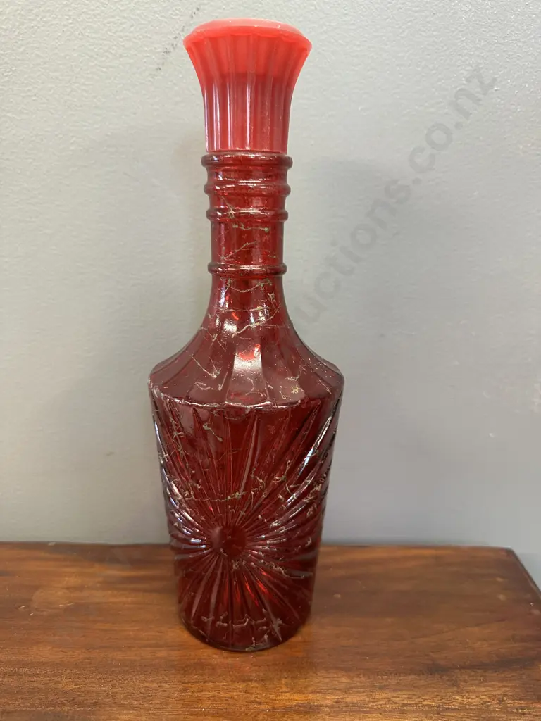 Vintage Jim Beam Ruby Red Glass Decanter 'Empty' Image 1++