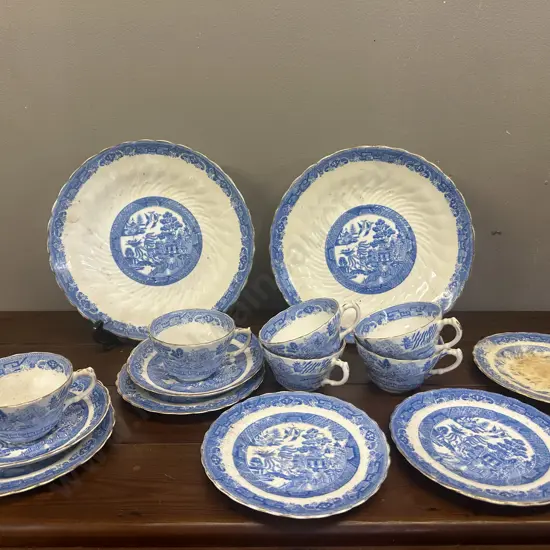 Selection Of Antique Blue Willow China Items
