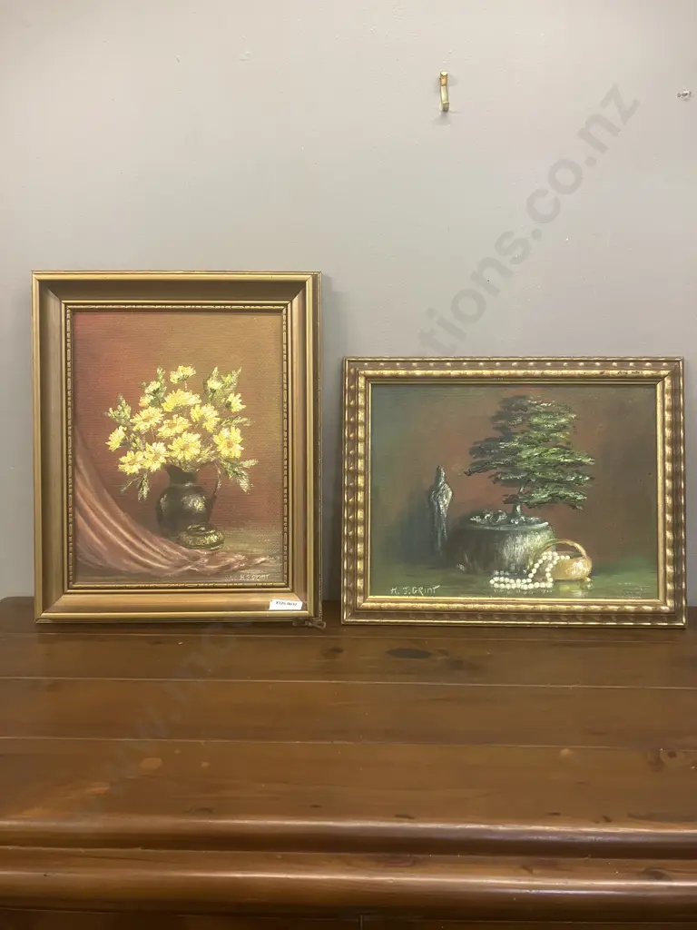 H.J. Grint - Pair of Signed Still Life Paintings, 35 x 29cm Image 1++
