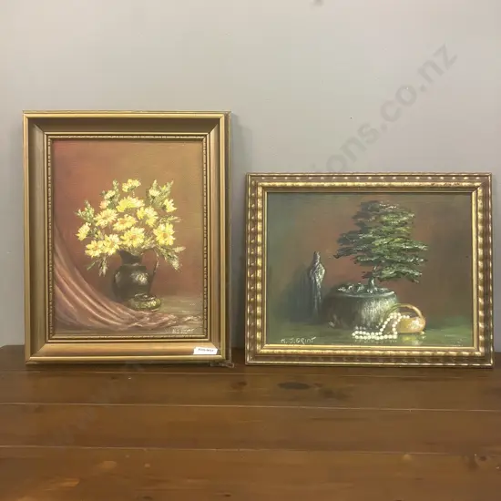 H.J. Grint - Pair of Signed Still Life Paintings, 35 x 29cm