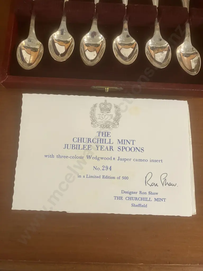 Set of 6 Hallmarked Silver Tri-Colour Wedgwood Jasperware Churchill Mint Jubilee Spoons - Ltd Edition 294 of 500 Image 1++