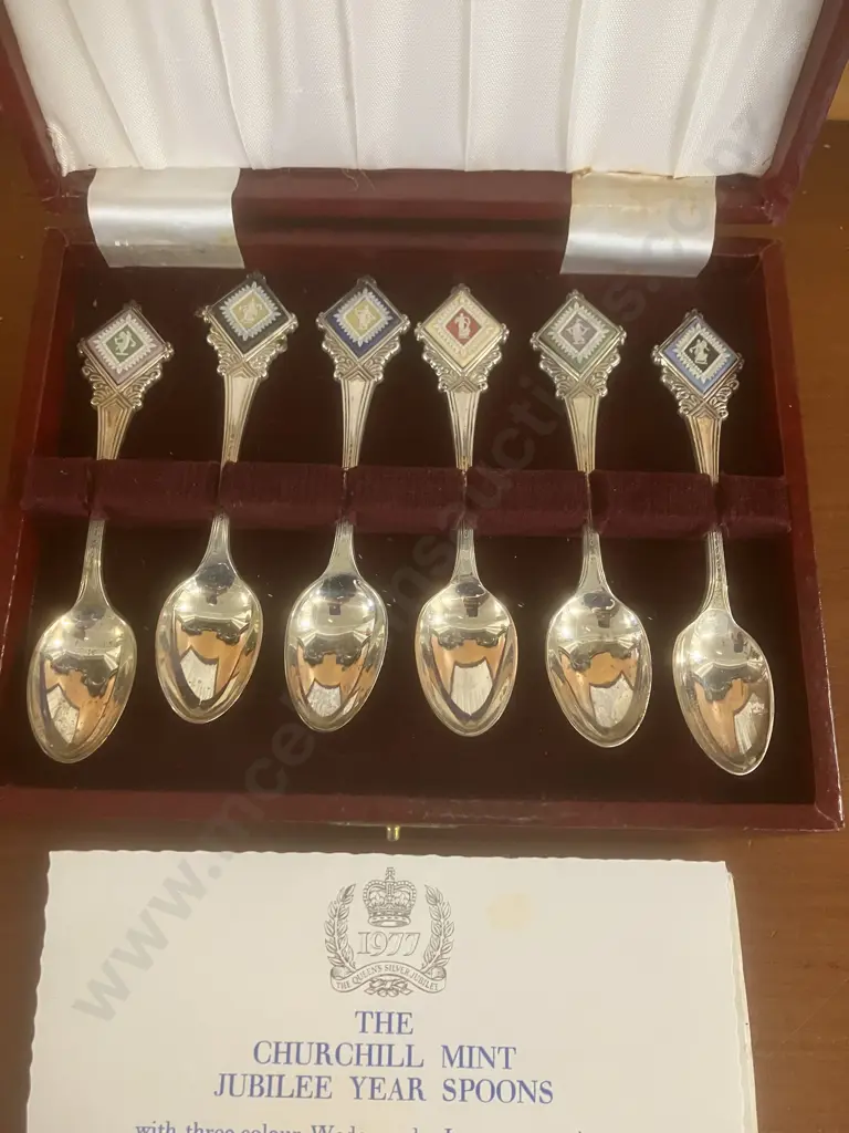 Set of 6 Hallmarked Silver Tri-Colour Wedgwood Jasperware Churchill Mint Jubilee Spoons - Ltd Edition 294 of 500 Image 1++