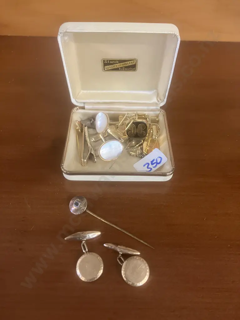 Antique Victorian 9ct Gold Disc Stick Pin, Pair of Rodd 9ct Lined Cufflinks, Costume Jewellery Etc Image 1++
