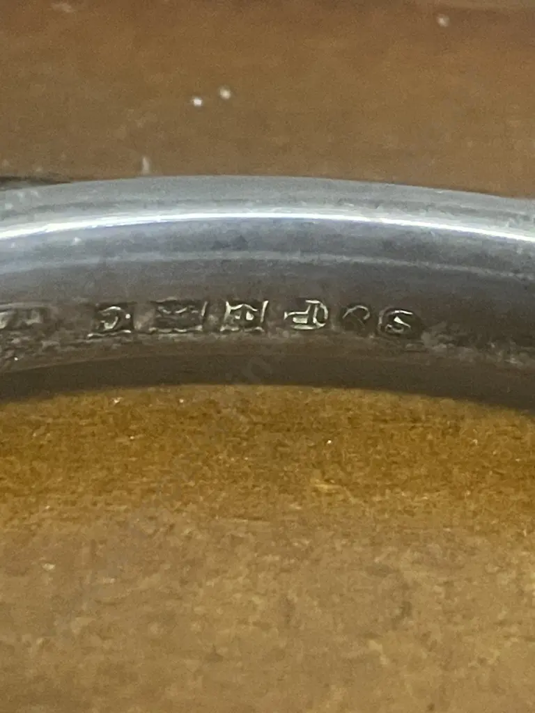 Hallmarked 1952 Smith & Pepper Birmingham Sterling Silver Hinged Bangle With Safety Chain (Wax Filled Image 1++