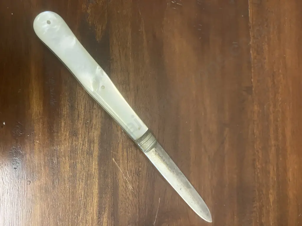 Antique Sterling Silver & Mother Of Pearl Folding Fruit Knife - Blade Hallmarked Charles William Fletcher Sheffield 1916 Image 1++