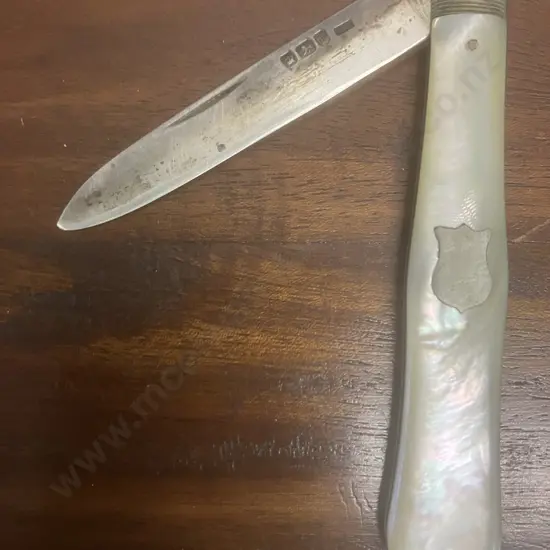 Antique Sterling Silver & Mother Of Pearl Folding Fruit Knife - Blade Hallmarked Charles William Fletcher Sheffield 1916