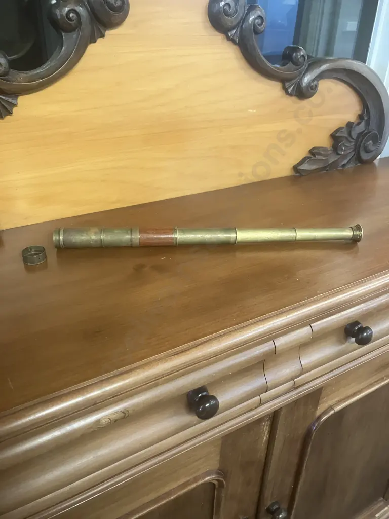 Brass Collapsible Three-Draw Telescope, Extending Brass Sun Shade, Original Dust Slide. 15 to 45cm Image 1++