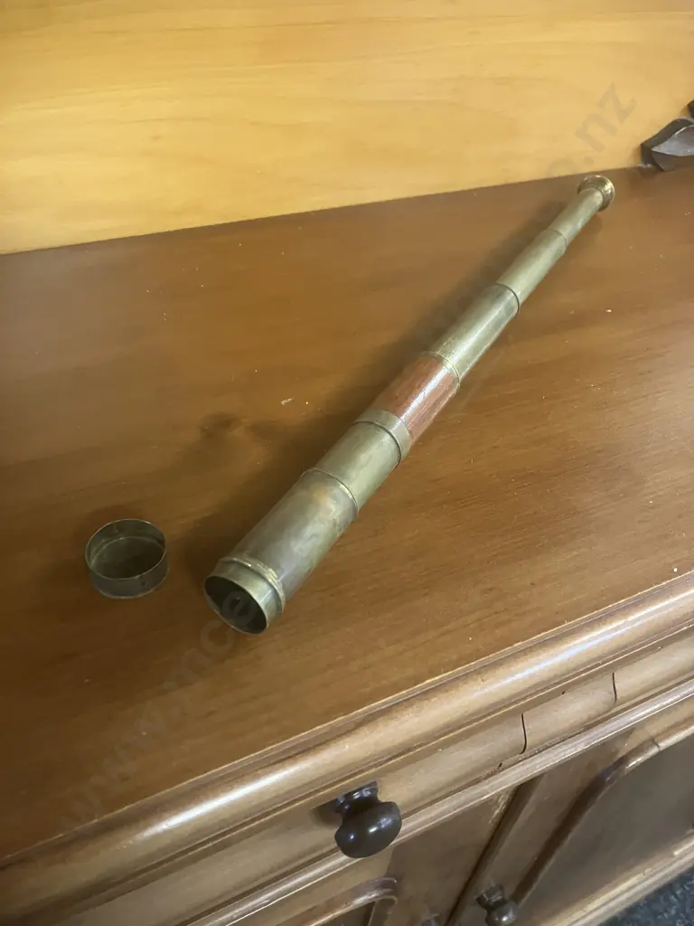 Brass Collapsible Three-Draw Telescope, Extending Brass Sun Shade, Original Dust Slide. 15 to 45cm Image 1++