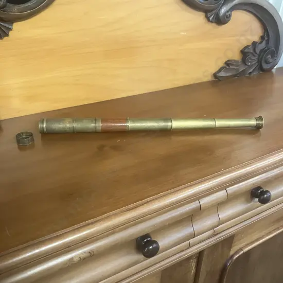 Brass Collapsible Three-Draw Telescope, Extending Brass Sun Shade, Original Dust Slide. 15 to 45cm