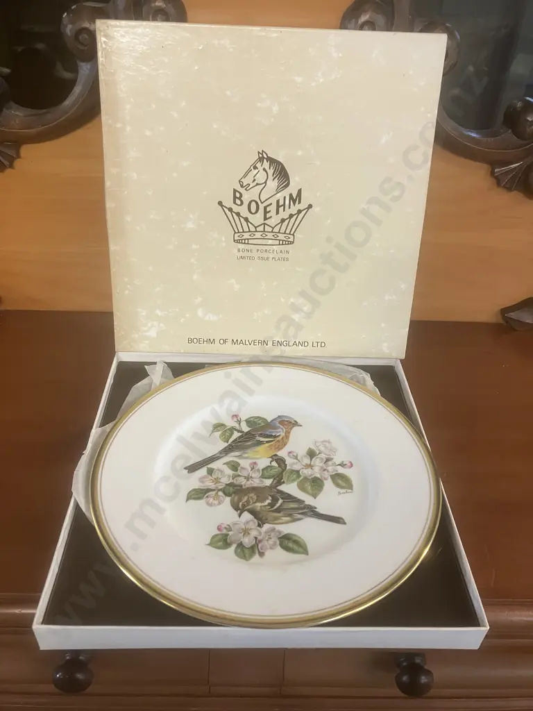 Vintage Collectible Boehm Bone Porcelain Birds Plate "Chaffinch Fuingilla coelebs geneleu" With Original Box - England Image 1++