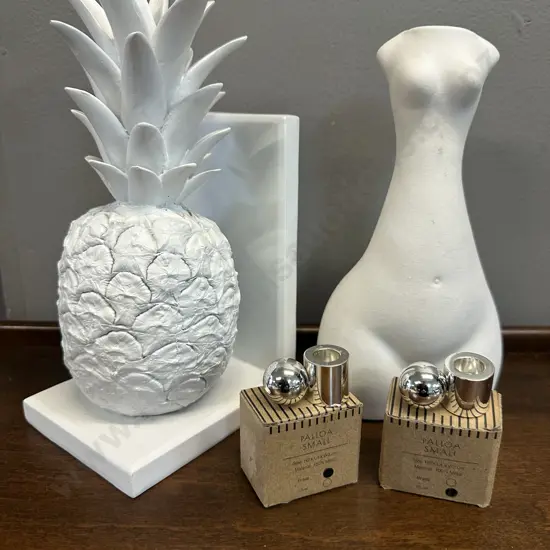 Pineapple Bookend, Figurine & Small Palloa Candle Holders
