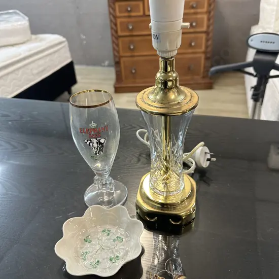 Karen Crystal Lamp Base, Carlsberg, Elephant  Beer Glass & Belleck Dish