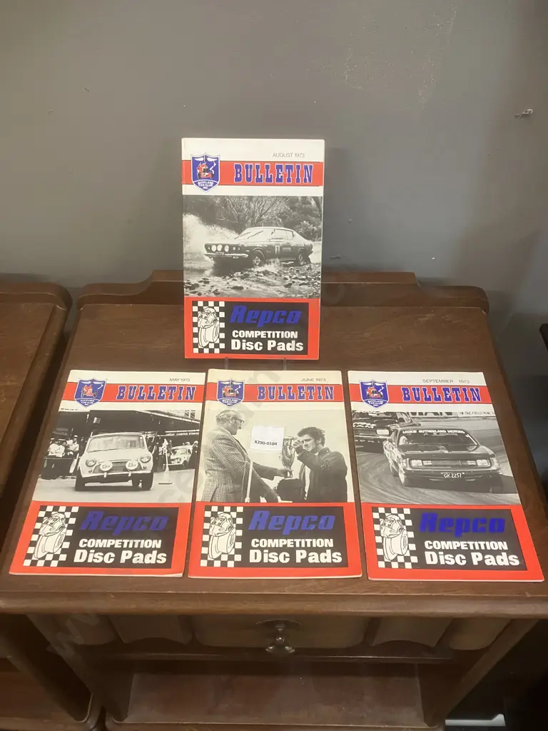 Vintage 1970's Auckland Car Club Inc. Bulletins - 1973 May, June, August, September Image 1++