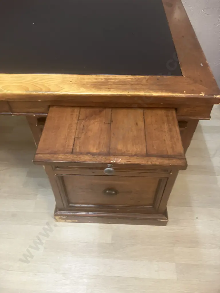 Irish Coast Double Pedestal 6 Drawer Desk, Pull Out Writing Slides, Leather Top, Cupped Handles. H83 W174 D79cm Image 1++