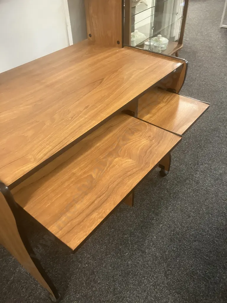Wood Look Computer Desk (H134.5 W94 D60cm) With a Blue Fabric Gaslift Computer Chair Image 1++