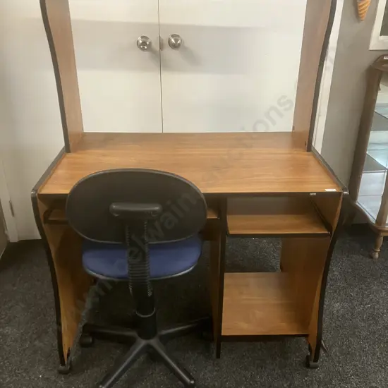 Wood Look Computer Desk (H134.5 W94 D60cm) With a Blue Fabric Gaslift Computer Chair