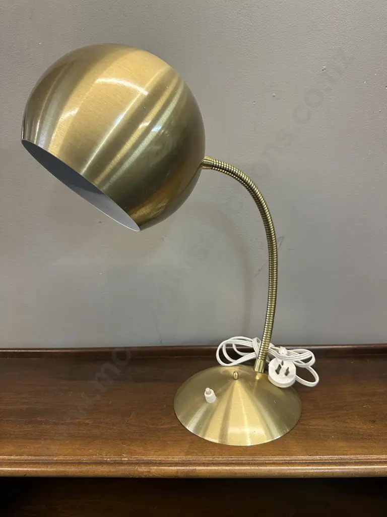 Vintage Metalic Gold Eyeball Desk Lamp Flexibile Gooseneck Arm With Rounded Weighted Base Image 1++