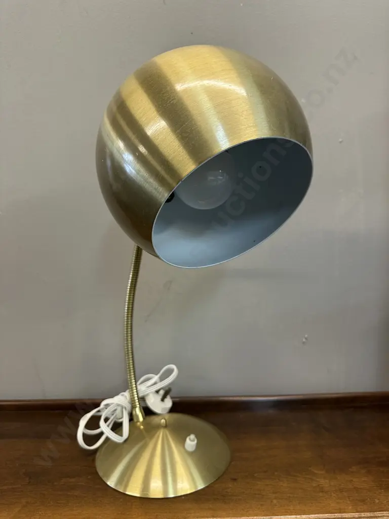 Vintage Metalic Gold Eyeball Desk Lamp Flexibile Gooseneck Arm With Rounded Weighted Base Image 1++