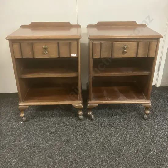 Pair of Mahogany Bedsides, Single Drawer With Open Lower Shelf, Cabriole Legs On Castors