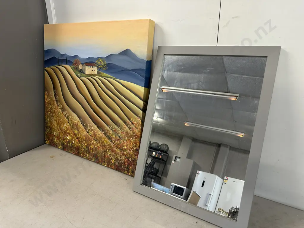 Pictore On Canvas Italian Tuscan Landscape Scene 61x61cm With Grey Framed Mirror Image 1++