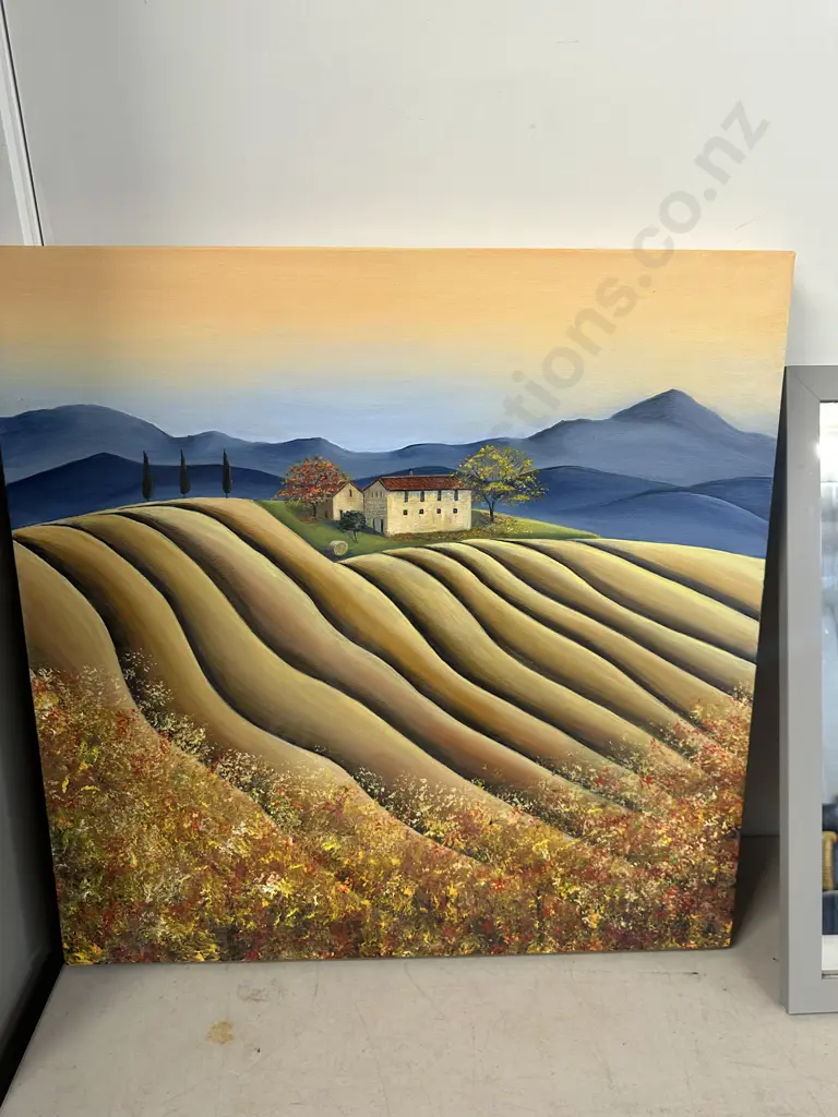 Pictore On Canvas Italian Tuscan Landscape Scene 61x61cm With Grey Framed Mirror Image 1++