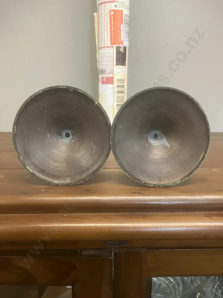 Vintage Chinese Hanging Scroll Caligraphy on Paper (Needs Repair) & Pair of Bronze Candlesticks With Twisted Stems H27cm Image 1++
