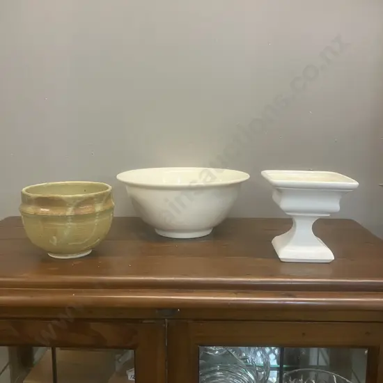 Vintage Mixing Bowl, Ceramic Pedestal & Pottery Bowl