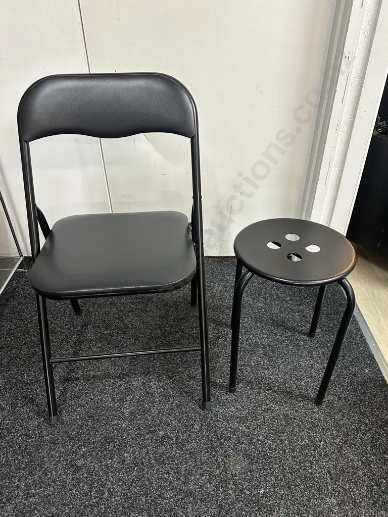 Black Fold-Up Chair & Black Low Stool Image 1++
