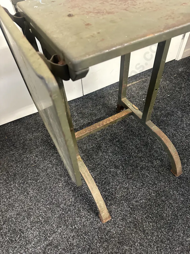 Mid 20th Century Industrail Metal Rolling Drop Leaf Table Image 1++