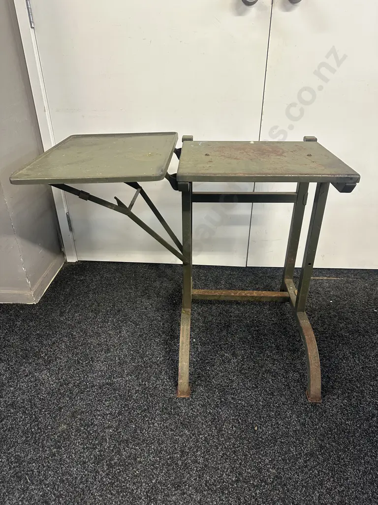 Mid 20th Century Industrail Metal Rolling Drop Leaf Table Image 1++