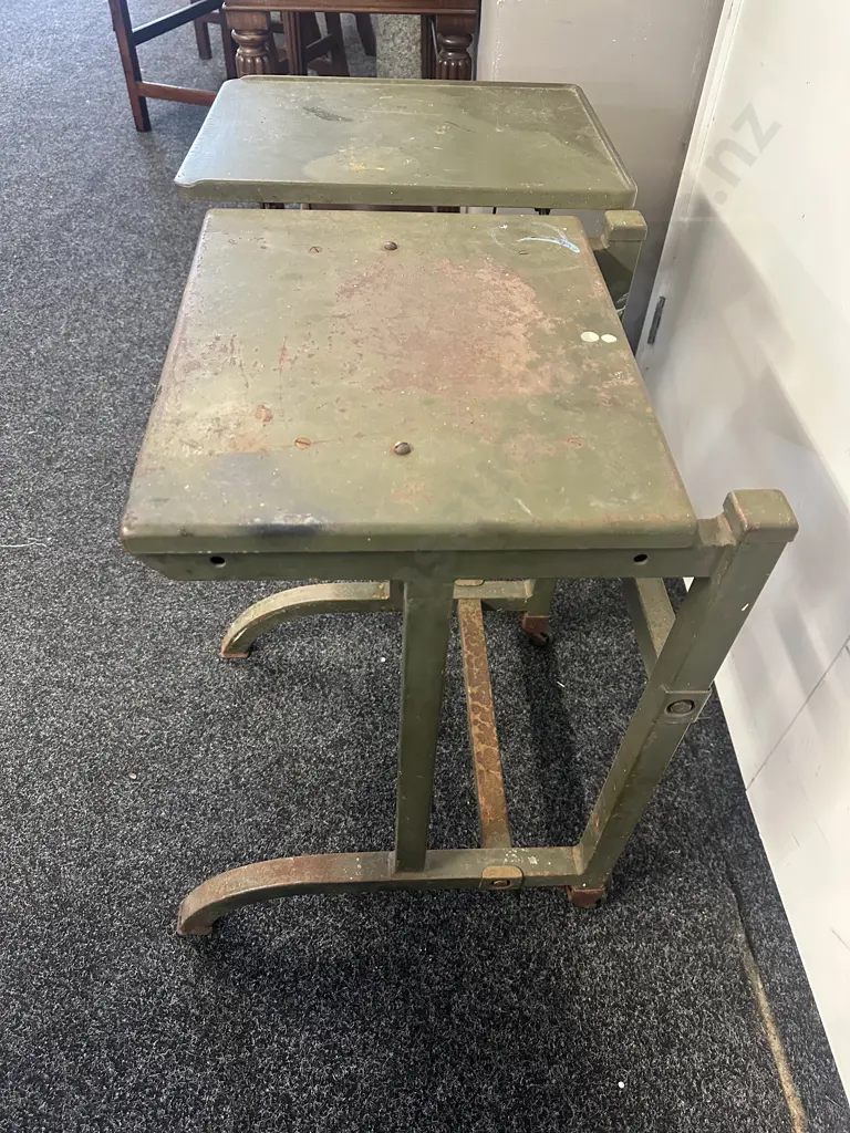 Mid 20th Century Industrail Metal Rolling Drop Leaf Table Image 1++